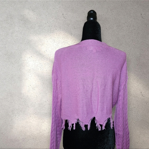 Distressed Cropped Purple Cable Sweater NWOT - Picture 2 of 4